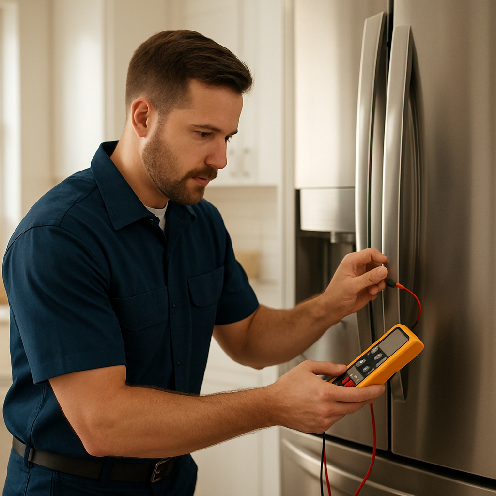 MGM technician diagnosing a refrigerator